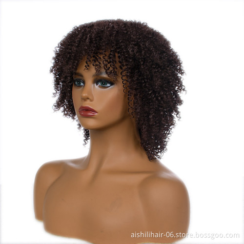 Wholesale  stort heat resistant  brown afro kinky curly wig synthetic hair wigs for black women